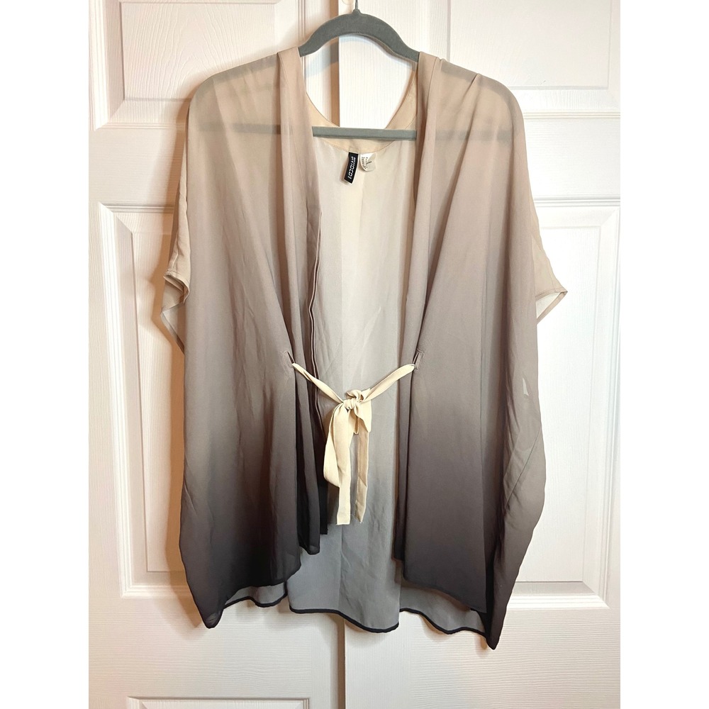 H&M Divided Ombre Chiffon Kimono Top Beige Grey Sheer Tie Waist Size 4